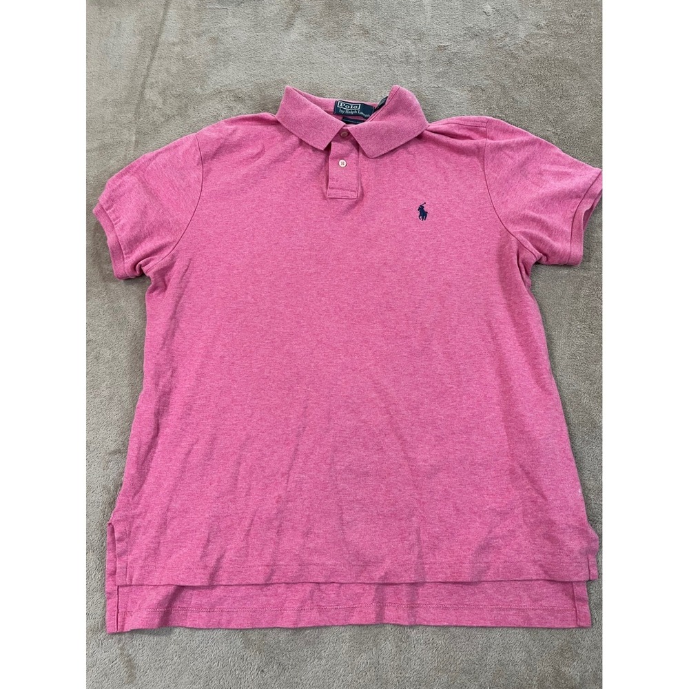 Vintage Polo Ralph Lauren Custom Fit Men's L Pink Pony Cotton Short Sleeve EUC